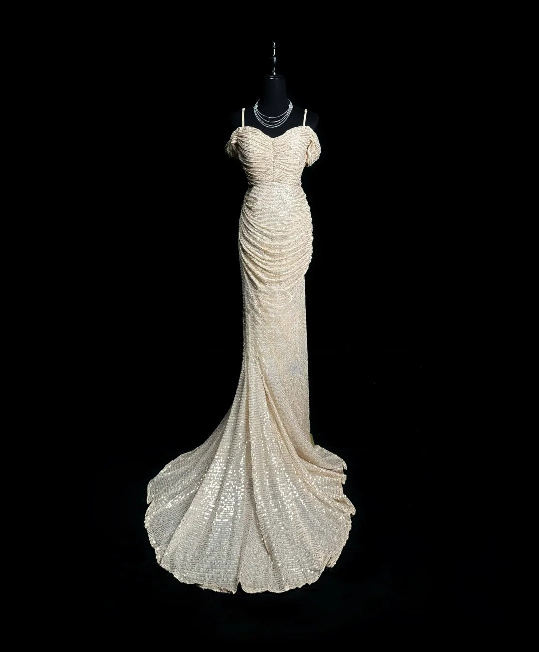 Modest Prom Dresses Mermaid Off The Shoulder Slit Sequin Long Party Dress Formal Outfits RB5944