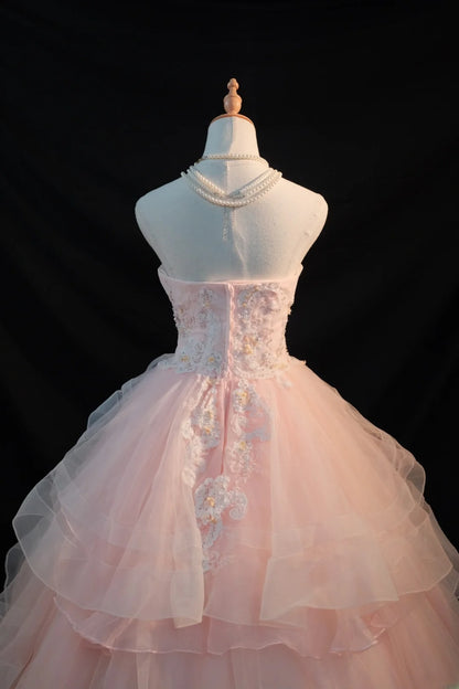 Niedliches Ballkleid, trägerlos, rosa Tüll, lange Ärmel, Sweet 16 Kleider, siebzehn Quince Kleid RB3582