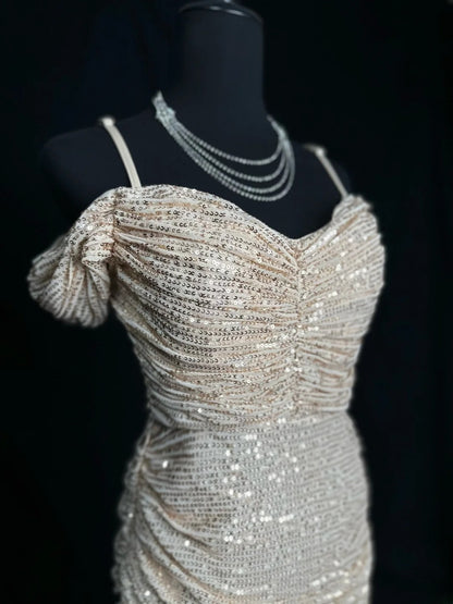 Modest Prom Dresses Mermaid Off The Shoulder Slit Sequin Long Party Dress Formal Outfits RB5944