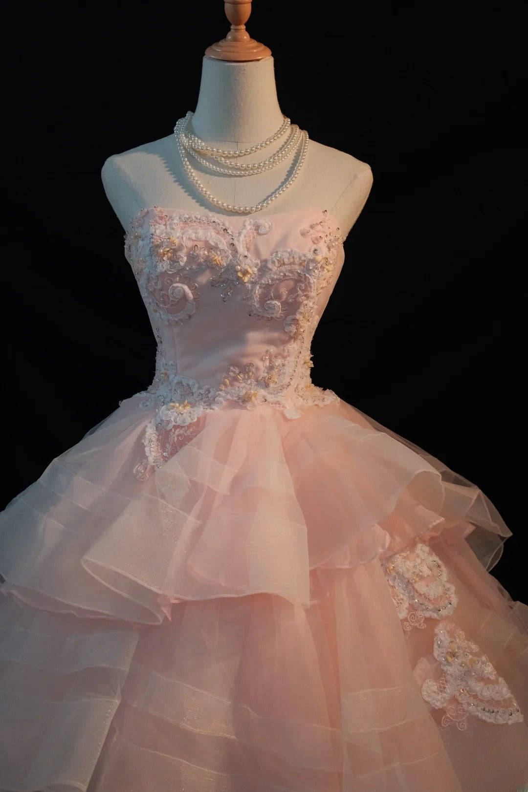 Niedliches Ballkleid, trägerlos, rosa Tüll, lange Ärmel, Sweet 16 Kleider, siebzehn Quince Kleid RB3582
