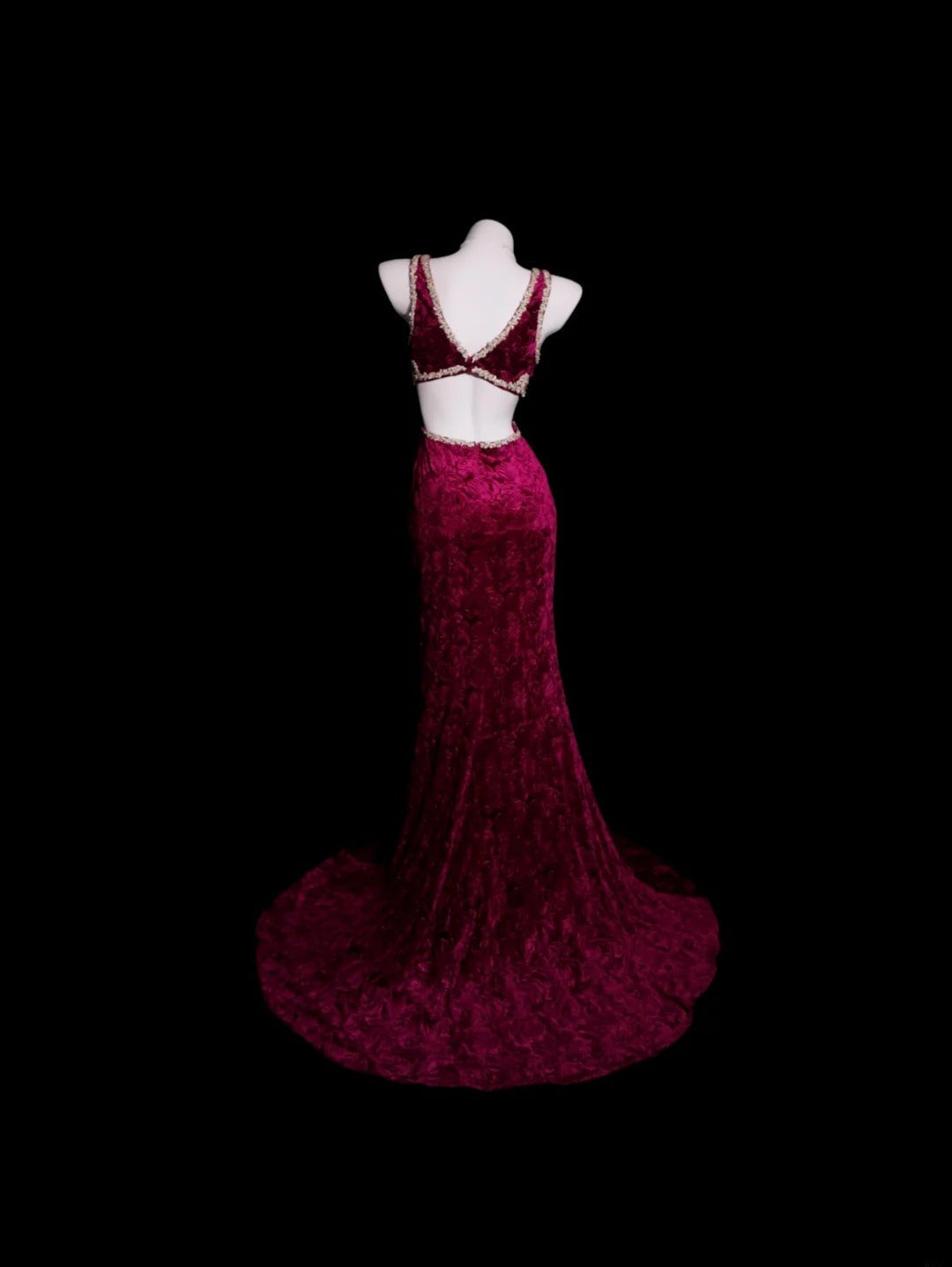Velvet Prom Dress Mermaid V Neck Backless Appliques Lace Floor Length Formal Party Gown RB9930