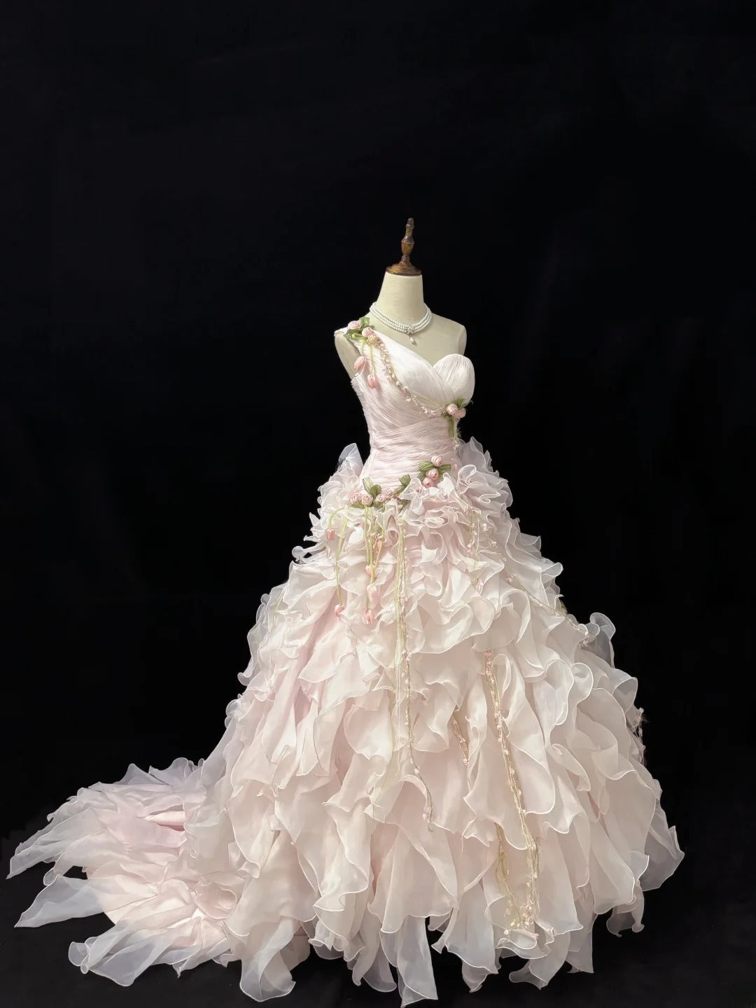 Princess Ball Gown One Shoulder Pink With Tiered Layers Chiffon Quince Dress Voluminous Sweet 16 Sweet Sixteen Outfits Vestido de 15 RB7505