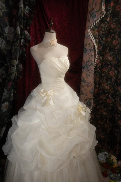Dreamy Princess Ball Gown Formal Events Sweetheart Cream Organza Quince Dress Quinceanera Dresses Birthday Outfits RB8277
