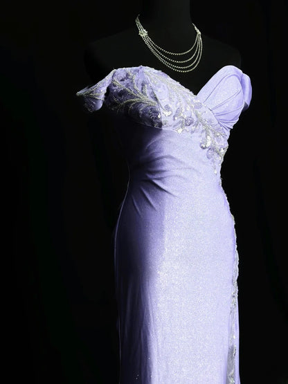 Sparkly Prom Dresses Mermaid Off The Shoulder Lilac Sequin Long Party Dress Formal Outfits RB5945