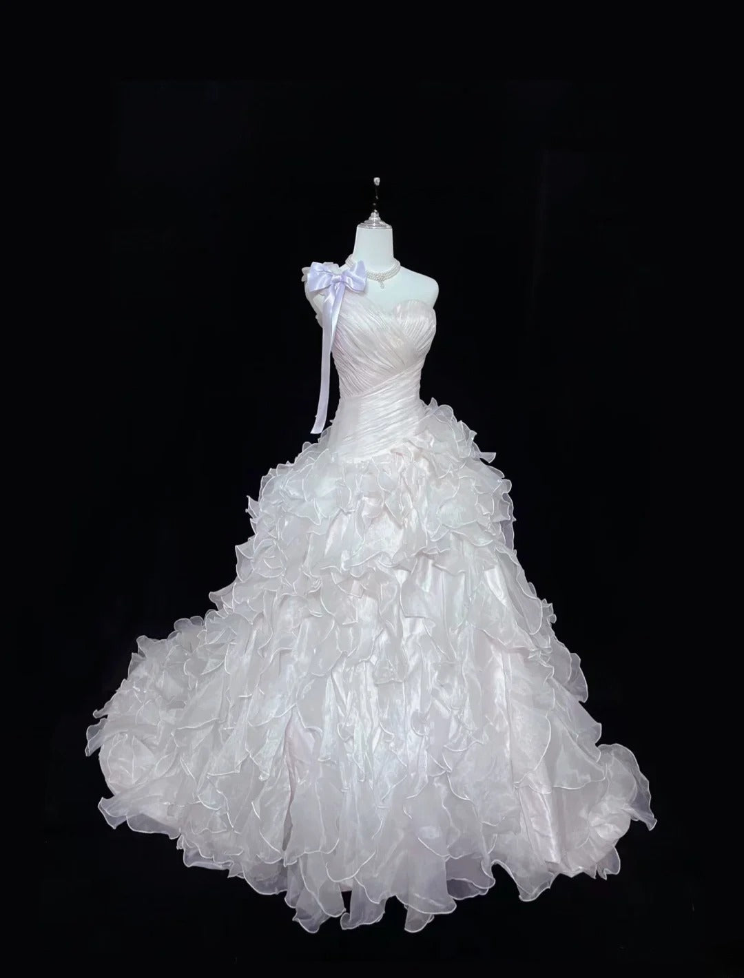 Princess Ball Gown One Shoulder Light Pink With Tiered Layers Chiffon Quince Dress Voluminous Sweet 16 Sweet Sixteen Outfits Vestido de 15 RB7506