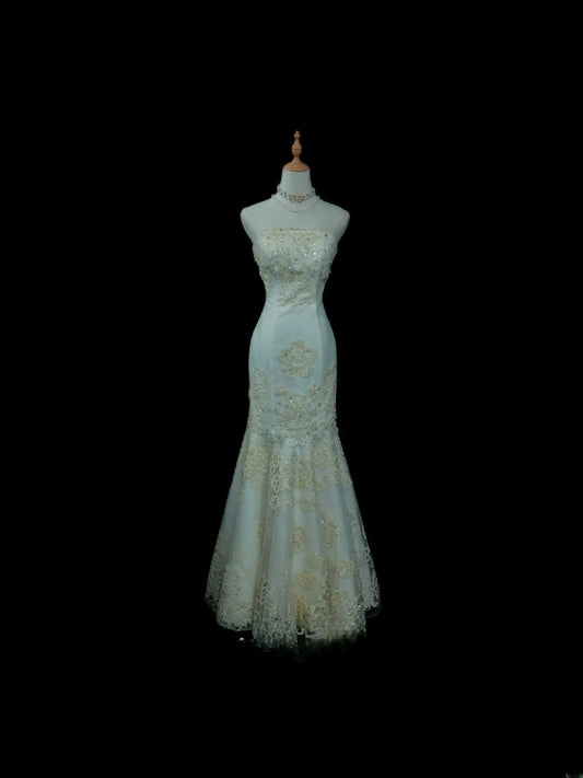 Vintage Princess Wedding Dress Mermaid Strapless White With Appliques Brides Gown Long Bridal Dress RB5797