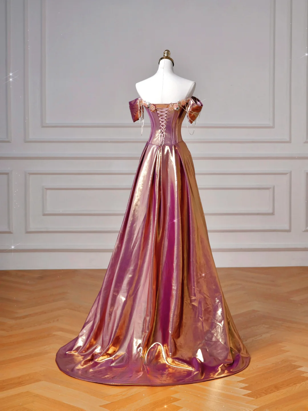 Robe de bal longue rose sirène élégante à épaules dénudées et manches courtes, tenue de soirée dansante, robe de soirée AQ136