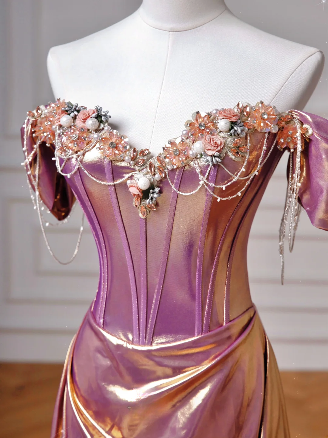 Robe de bal longue rose sirène élégante à épaules dénudées et manches courtes, tenue de soirée dansante, robe de soirée AQ136