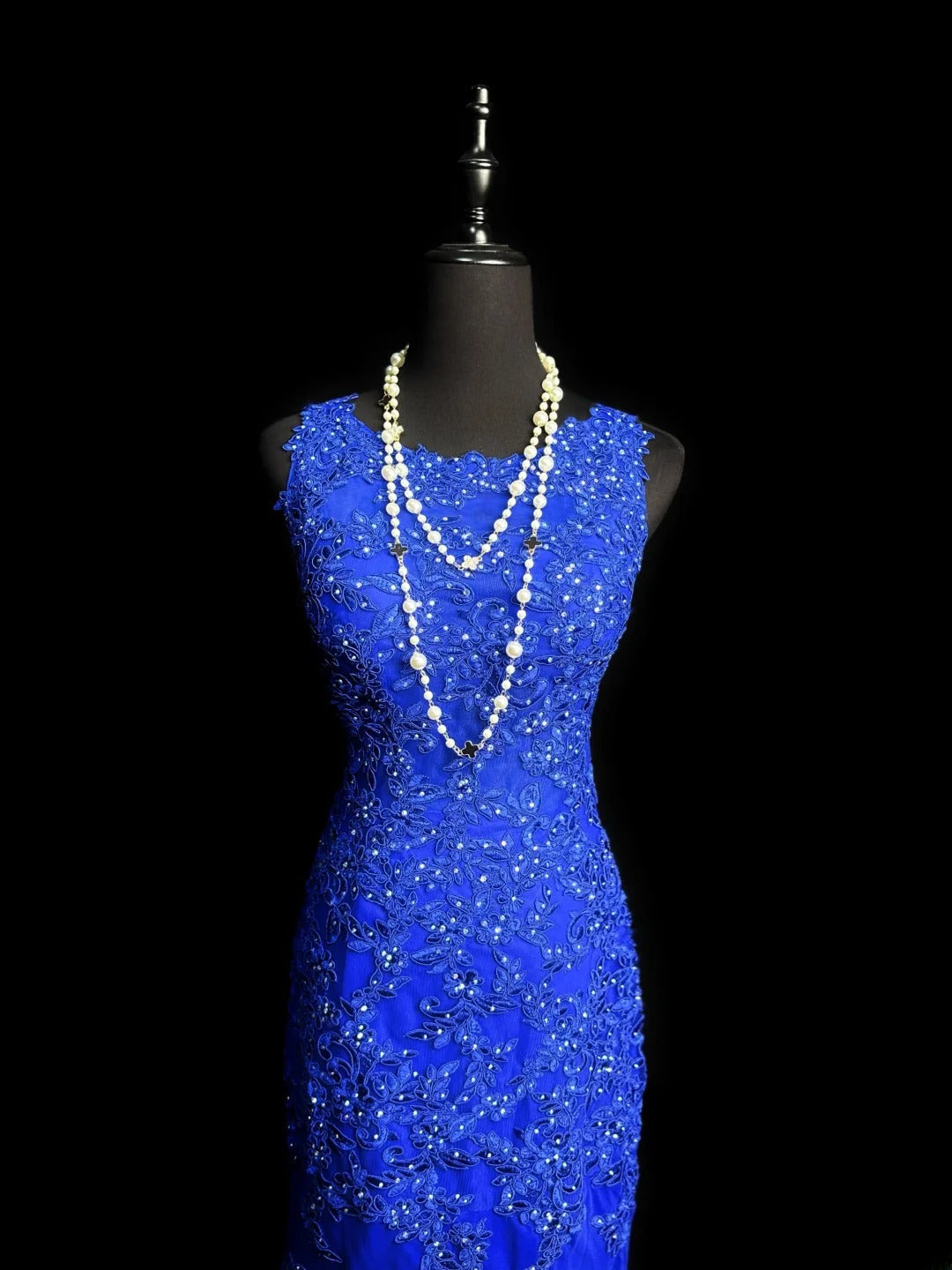 Modest Prom Dresses Mermaid Scoop Royal Blue Backless Tulle With Appliqued Long Party Dress Formal Outfits RB5946