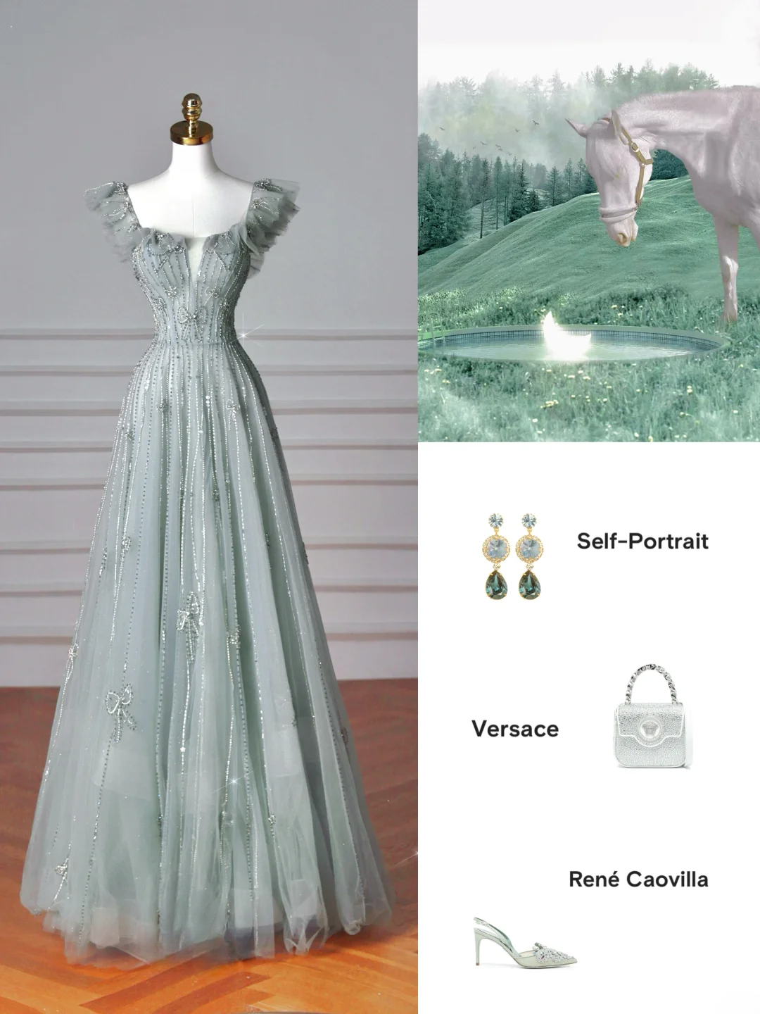 Robe de soirée longue élégante en tulle vert, coupe trapèze, col carré, style formel, idéale pour les bals de fin d'année et les dîners (AQ137)