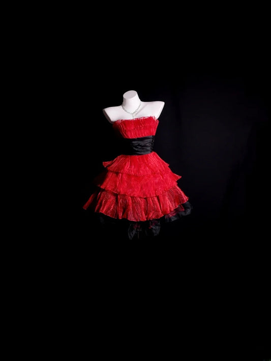 Sexy Hoco Dress Ball Gown Strapless With Tiered Red Short Homecoming Party Dresses RB9982