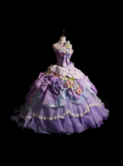 Sweet 16 Dress Lilac Sweetheart Ball Gown With 3D Flowers Tiered Layers Sweet Sixteen Dress RB9933