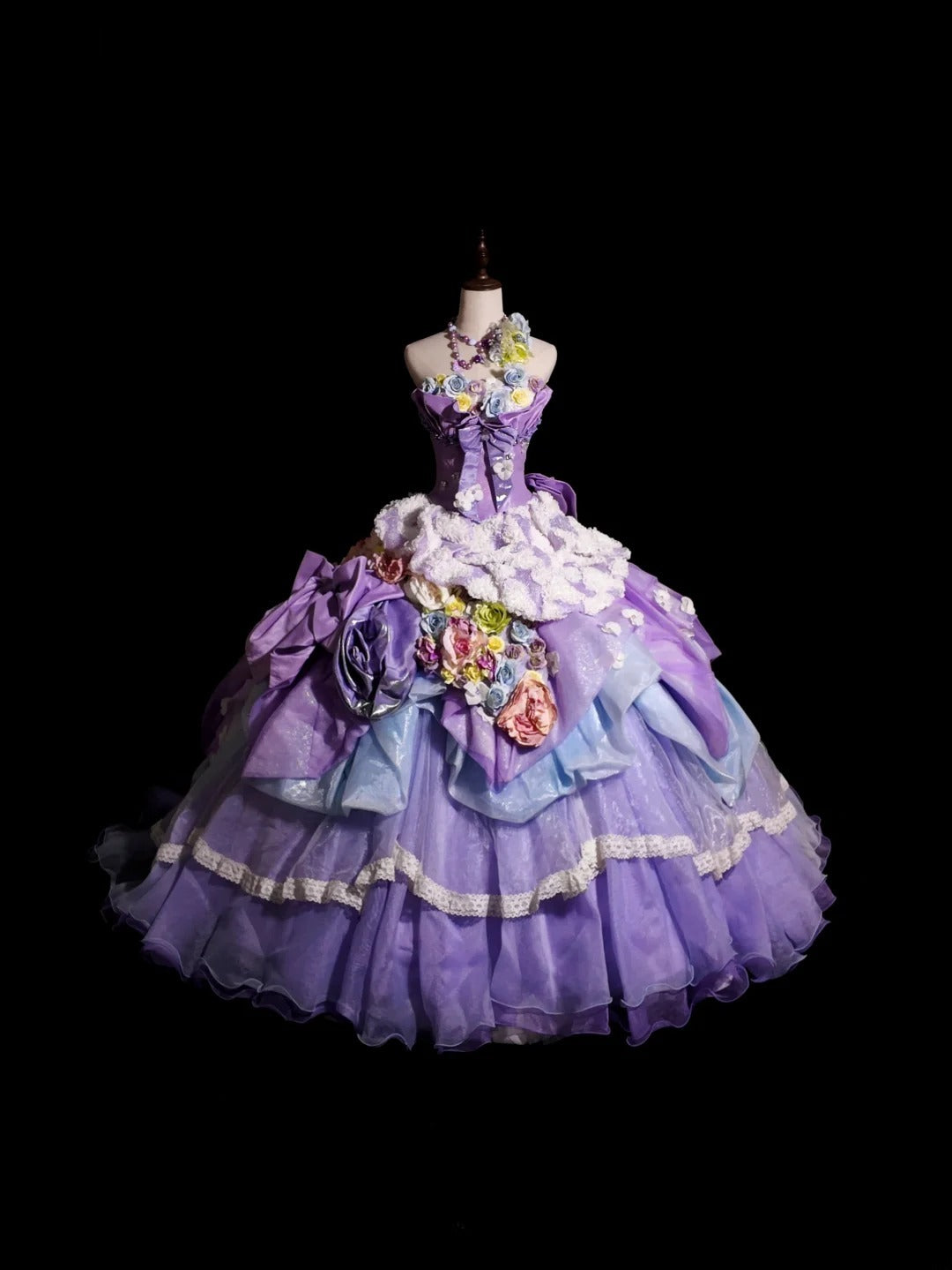 Sweet 16 Dress Lilac Sweetheart Ball Gown With 3D Flowers Tiered Layers Sweet Sixteen Dress RB9933