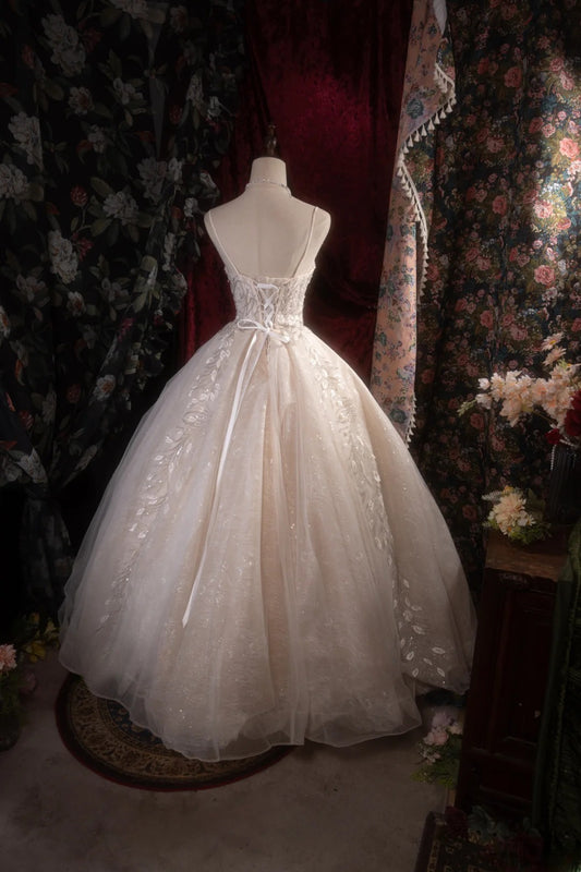Vintage Ball Gown Spaghetti Straps 1950s White Tulle With Beading Long Autumn Winter Brides Gown Bridal Dress Wedding Dresses RB8278