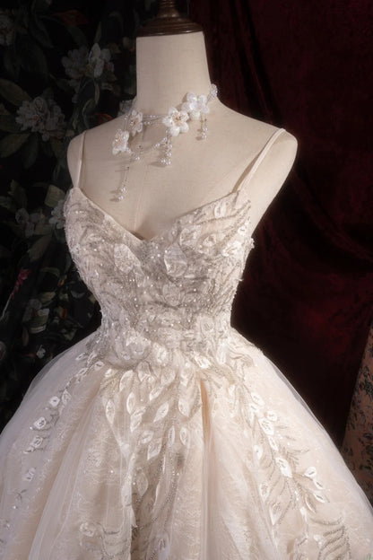 Vintage Ball Gown Spaghetti Straps 1950s White Tulle With Beading Long Autumn Winter Brides Gown Bridal Dress Wedding Dresses RB8278