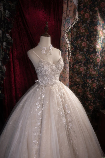 Vintage Ball Gown Spaghetti Straps 1950s White Tulle With Beading Long Autumn Winter Brides Gown Bridal Dress Wedding Dresses RB8278
