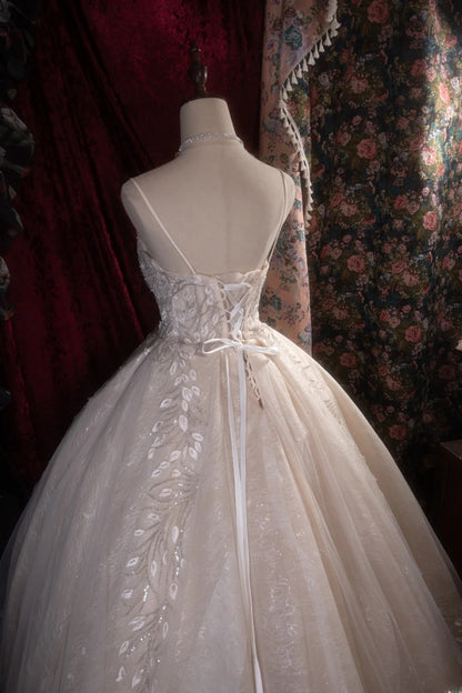 Vintage Ball Gown Spaghetti Straps 1950s White Tulle With Beading Long Autumn Winter Brides Gown Bridal Dress Wedding Dresses RB8278
