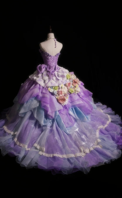 Sweet 16 Dress Lilac Sweetheart Ball Gown With 3D Flowers Tiered Layers Sweet Sixteen Dress RB9933