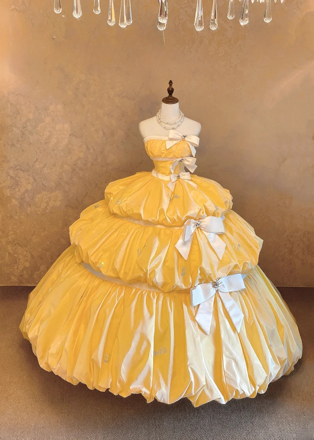 Quinceanera Dress Strapless Yellow Floor Length Ball Gown Sweet 15 15th Birthday Gown RB9096