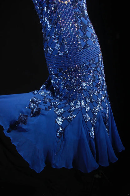 Retro-Kleid im Stil der 50er Jahre: Elegantes Etuikleid mit Spaghettiträgern, königsblau mit Schmuckperlen, ärmellos, mittellang, ideal für Abschlussball, Party oder festliche Anlässe (AS139).