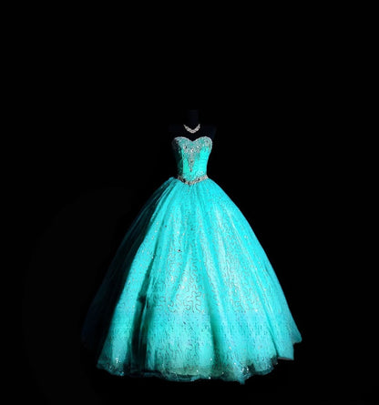 Cute Ball Gown Sweetheart Blue Tulle Long Quinceañera Dress Moda 2000 15 Quinceanera Dresses Ideas Sweet 16 Outfits RB7119