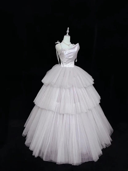 Modest Ball Gown Spaghetti Strap Lilac With Tiered Layers Tulle Long Quince Dress Voluminous Sweet 16 Sweet Sixteen Outfits Vestido de 15 RB7509