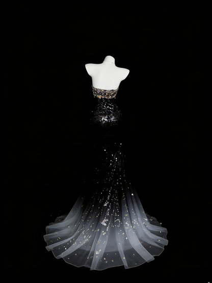 Black Prom Dress Mermaid Sweetheart Organza With Beading Floor Length Formal Party Gown RB9934