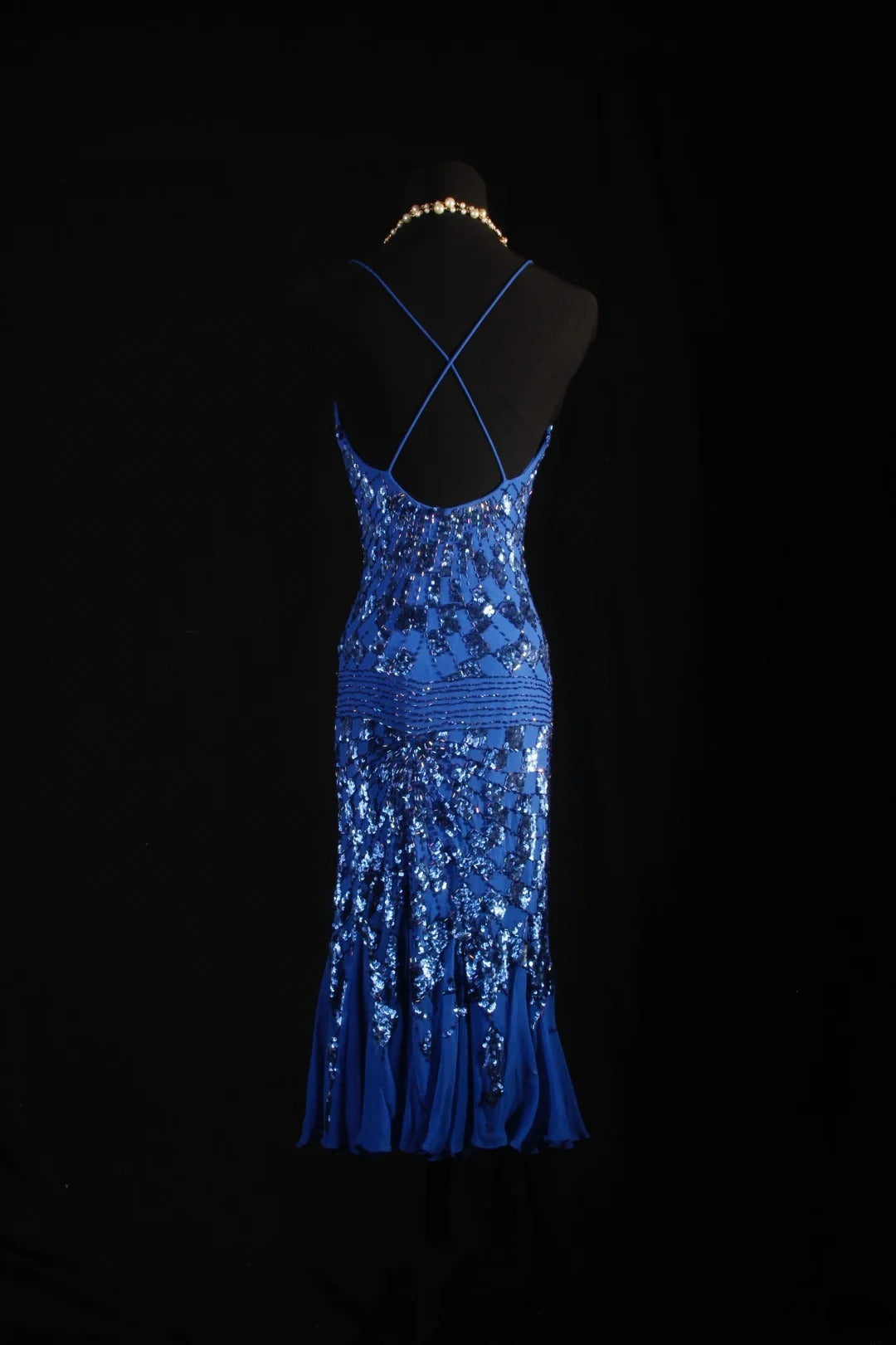 Retro-Kleid im Stil der 50er Jahre: Elegantes Etuikleid mit Spaghettiträgern, königsblau mit Schmuckperlen, ärmellos, mittellang, ideal für Abschlussball, Party oder festliche Anlässe (AS139).