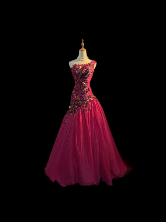 Vintage 70er Jahre Ballkleider Meerjungfrau One Shoulder Hot Pink Ärmellos Für Damen Lange Abendgarderobe Formelle Outfits RB3586