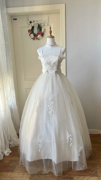 Sweet 15 Quinceanera Dress Ball Gown Spaghetti Straps White With Lace Long 15th Birthday Gown RC0505