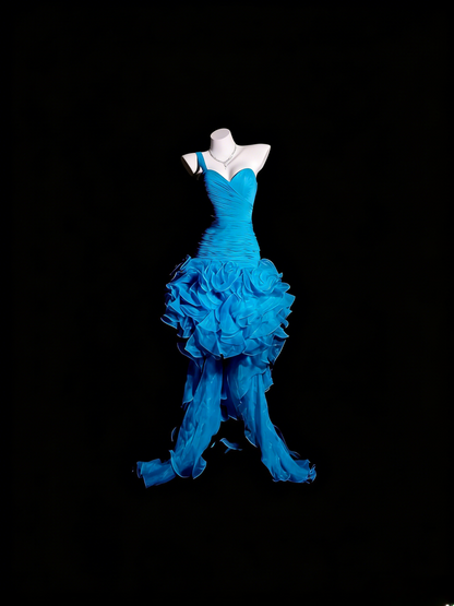 Blue Prom Dress Mermaid One Shoulder With Tiered High Low Formal Party Gown RB9935