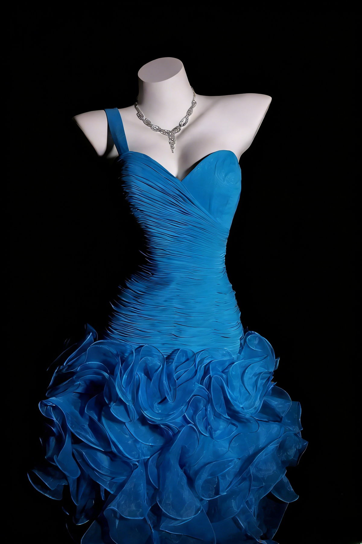 Blue Prom Dress Mermaid One Shoulder With Tiered High Low Formal Party Gown RB9935