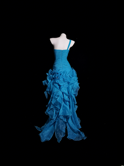 Blue Prom Dress Mermaid One Shoulder With Tiered High Low Formal Party Gown RB9935