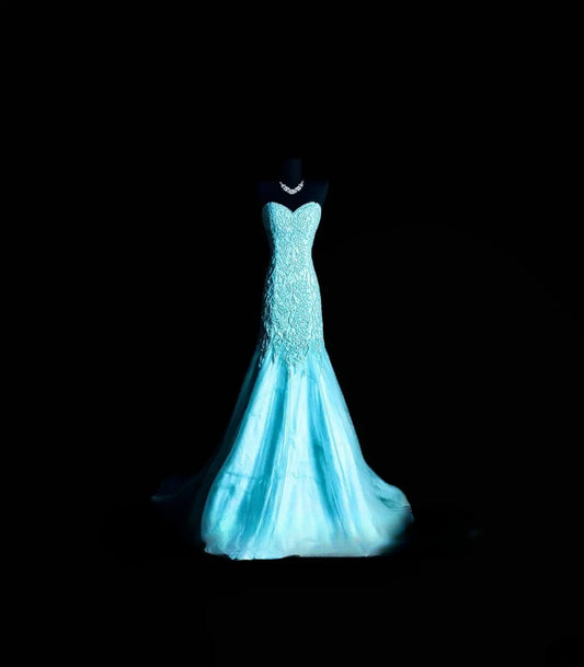 Vintage Mermaid Sweetheart Blue With Lace Prom Dress Formal Dress Party Dresses RB7121