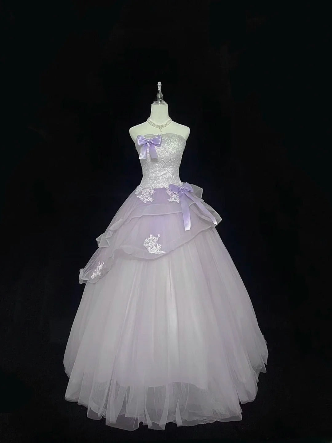Modest Ball Gown Strapless Lilac With Tiered Layers Tulle Long Quince Dress Voluminous Sweet 16 Sweet Sixteen Outfits Vestido de 15 RB7511
