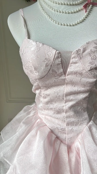 Abschlussballkleid Vokuhila mit Spaghettiträgern Rosa Festliches Abendkleid für Damen RC0506