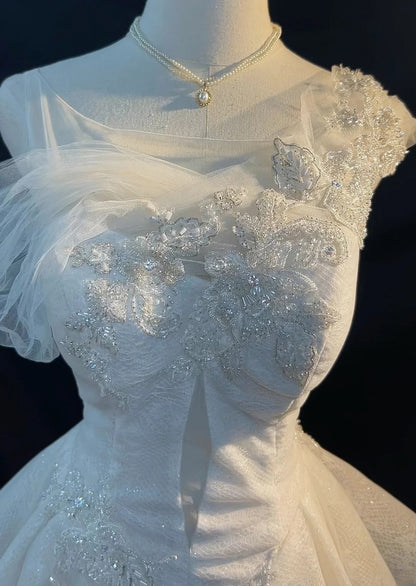 Vintage Princess Wedding Dress Mermaid White Lace With Flowers Beading Brides Gown Long Bridal Dress RB5801