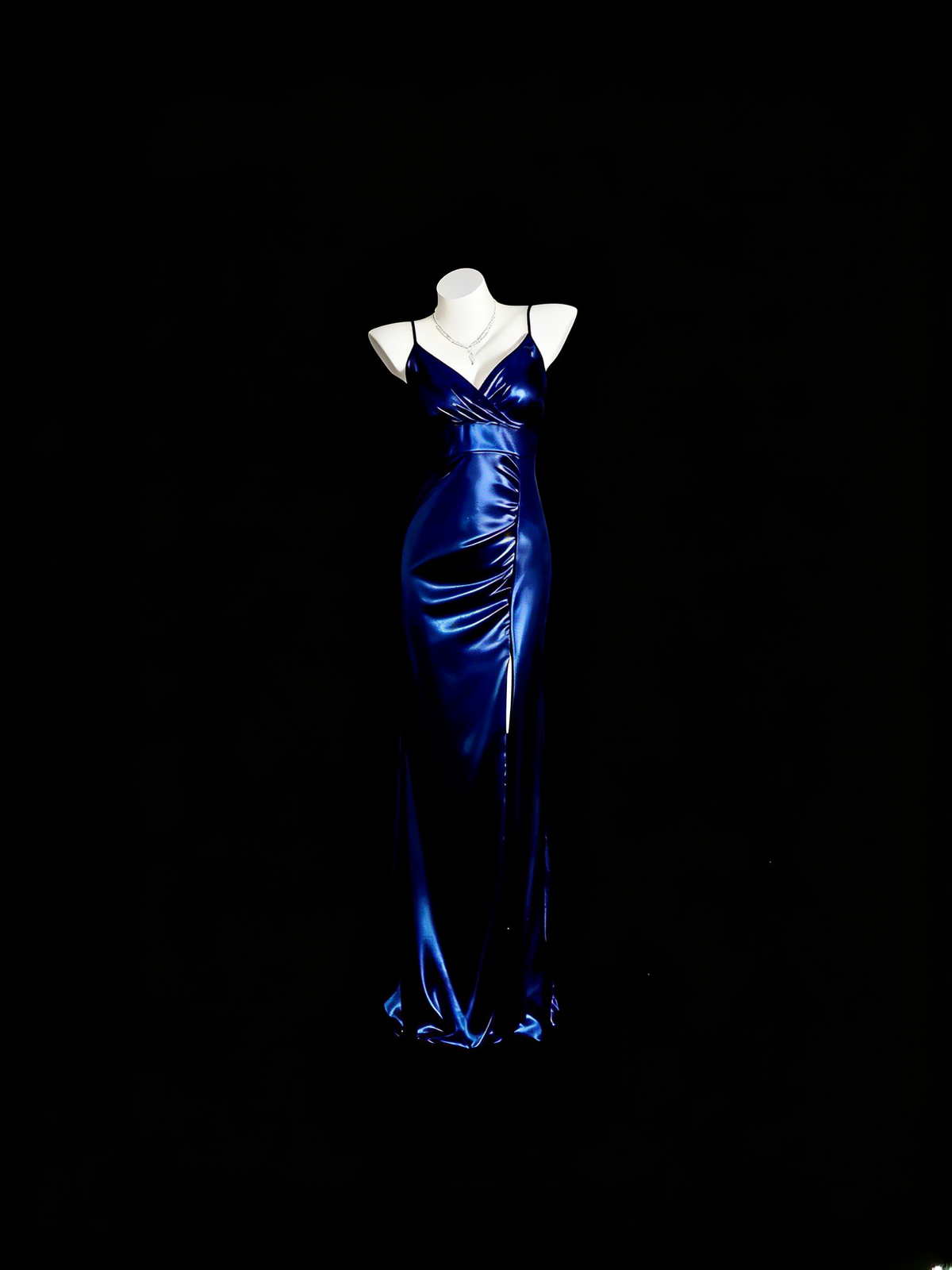 Royal Blue Prom Dress Inspo Mermaid Spaghetti Straps With Slit Satin Modest Long Formal Party Gown RB9936