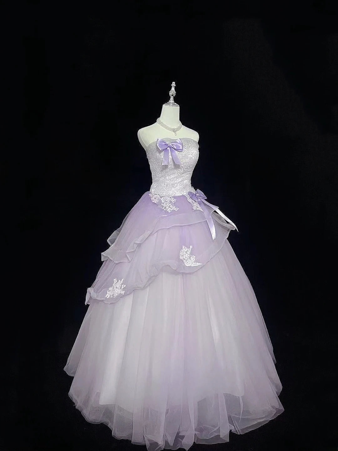 Modest Ball Gown Strapless Lilac With Tiered Layers Tulle Long Quince Dress Voluminous Sweet 16 Sweet Sixteen Outfits Vestido de 15 RB7511