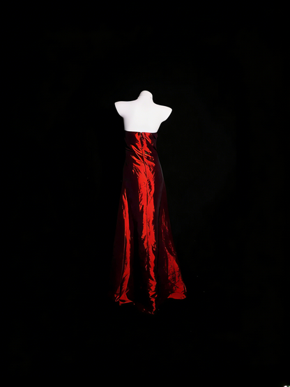 Red Prom Dress Mermaid Strapless With Ruffled Floor Length Formal Party Gown RB9937