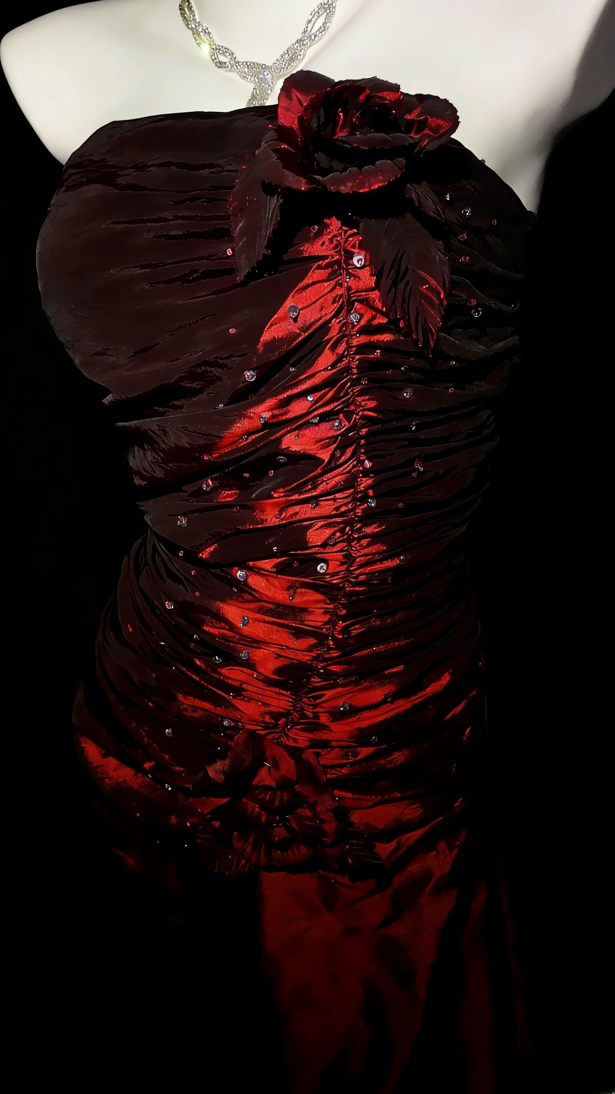 Red Prom Dress Mermaid Strapless With Ruffled Floor Length Formal Party Gown RB9937