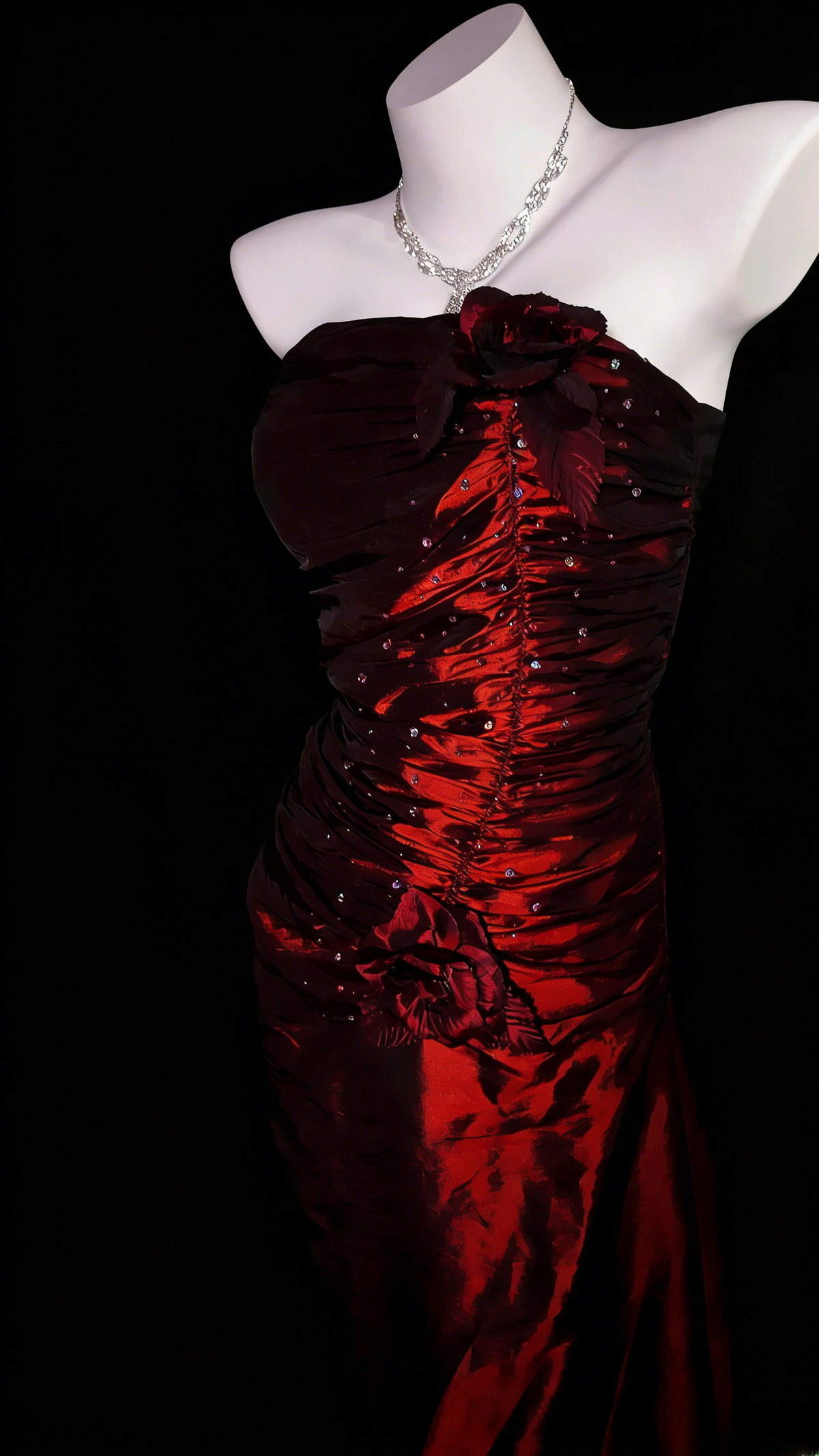 Red Prom Dress Mermaid Strapless With Ruffled Floor Length Formal Party Gown RB9937