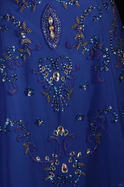 Retro-Stil der 70er und 60er Jahre: A-Linien-Kleid, trägerlos, königsblau mit Strasssteinen, Chiffon, ärmellos, langes Ballkleid, Partykleid AS142