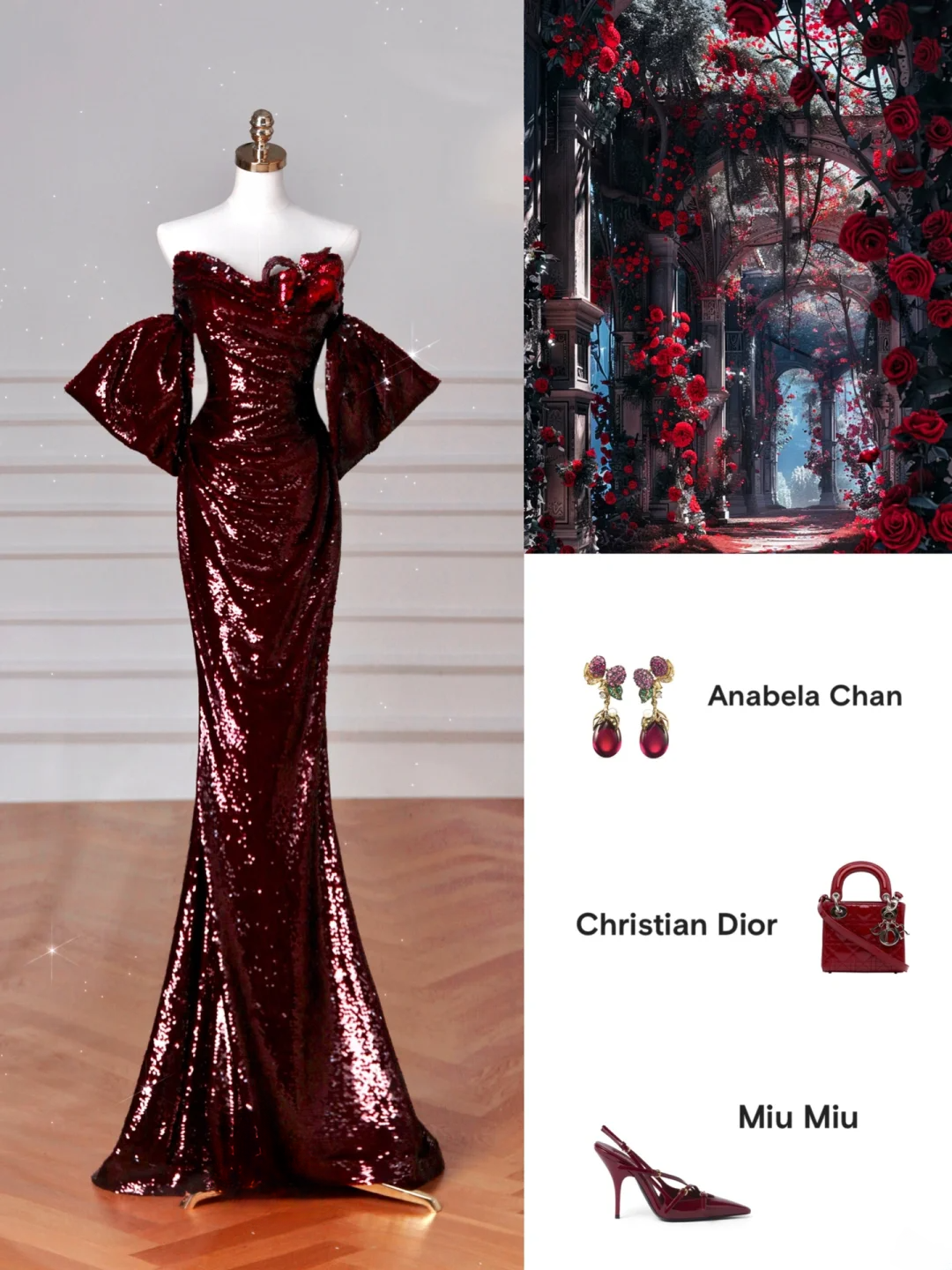 Glitzerndes Meerjungfrauen-Kleid in Burgunderrot mit kurzen Ärmeln und Pailletten, langes formelles Ballkleid, Tanznacht-Outfit, Abend-Geburtstagskleid AB2208