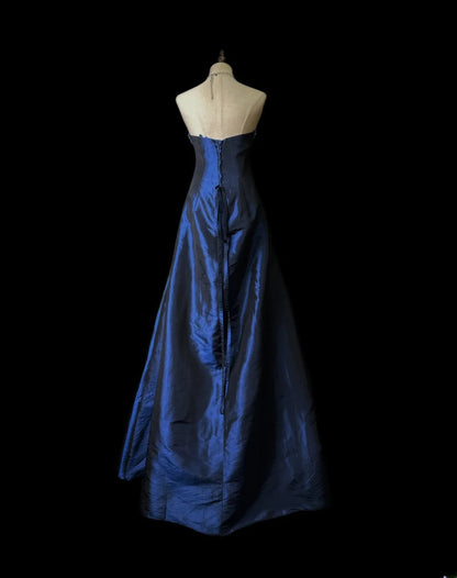 Classy Prom Dresses Ball Gown Strapless Navy Blue Taffeta Long Party Dress Formal Outfits RB5953