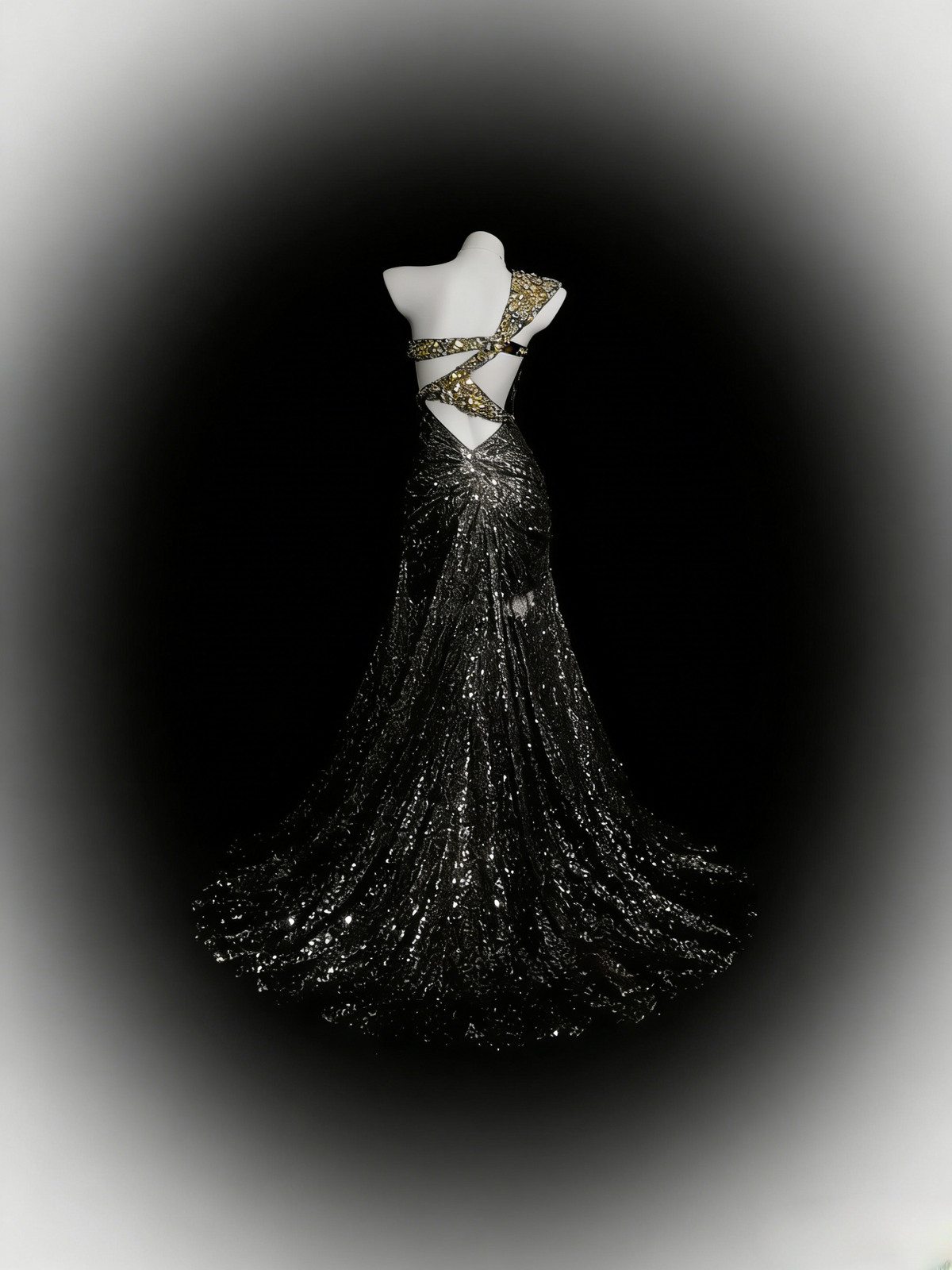 Grey Prom Dress Mermaid One Shoulder With Gold Lace Floor Length Formal Party Gown RB9938