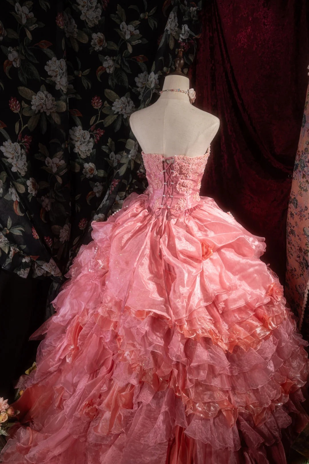 Sweety Ball Gown Strapless With Tulle Long Appliques Lace Tiered Layers Quince Dress inspo Party Gowns Sweet 16 Outfits RB8281