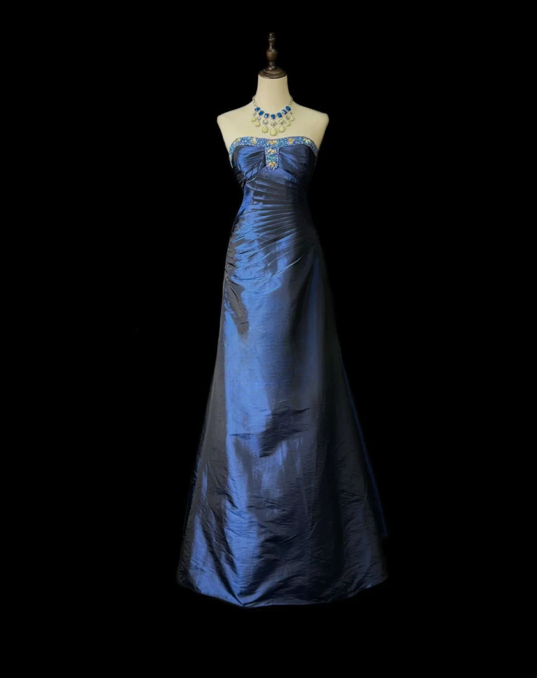 Classy Prom Dresses Ball Gown Strapless Navy Blue Taffeta Long Party Dress Formal Outfits RB5953