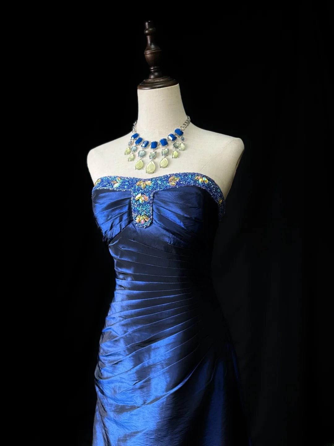 Classy Prom Dresses Ball Gown Strapless Navy Blue Taffeta Long Party Dress Formal Outfits RB5953