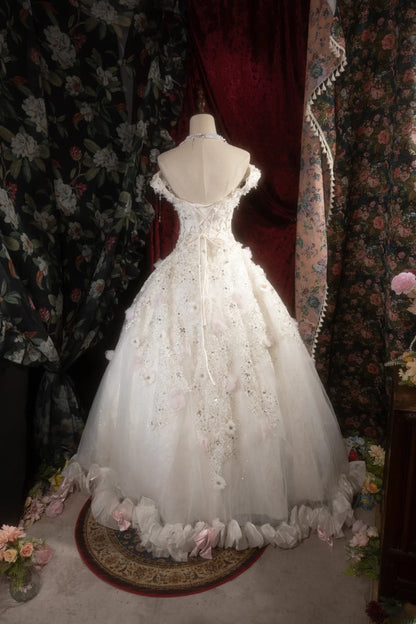 Dreamy Princess Ball Gown Formal Events Off The Shoulder White With Flowers Quince Dress Quinceanera Dresses Birthday Outfits RB8282